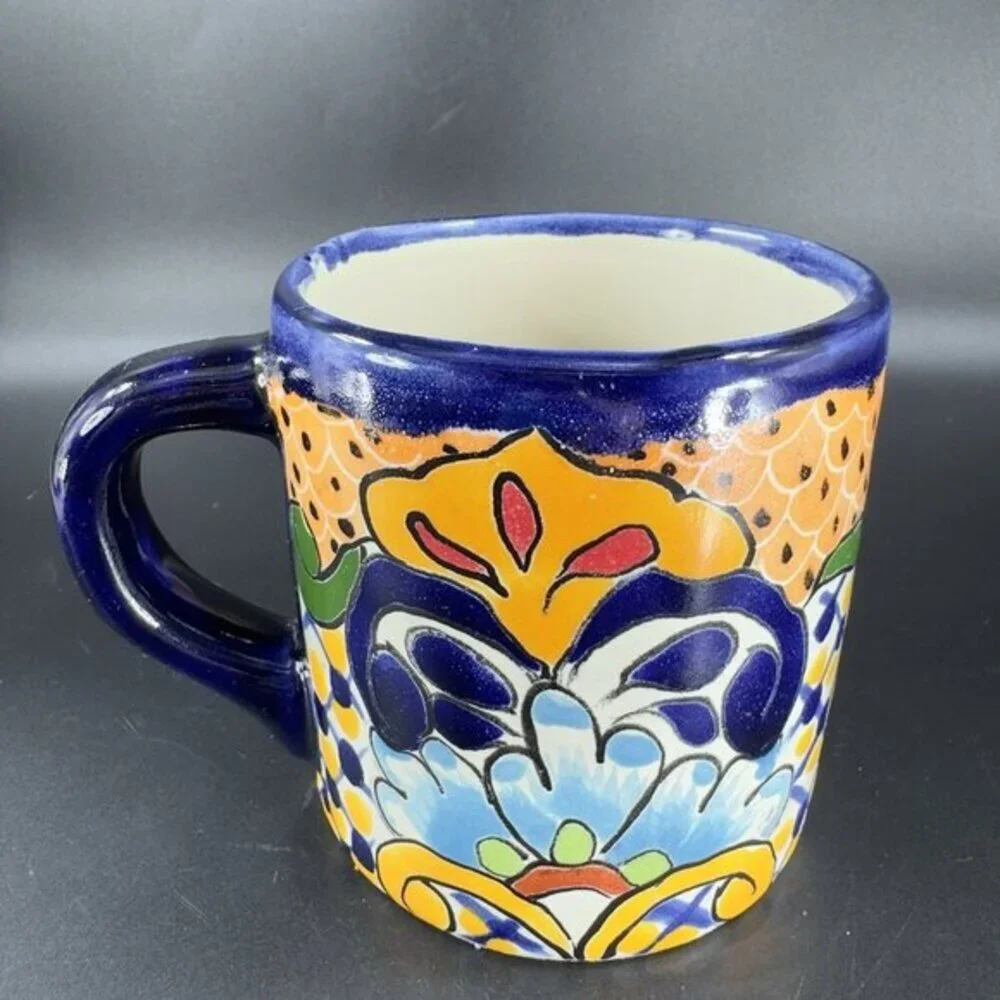 Mexican Pottery Talavera‎ Hand Painted Coffee Mug Cup Folk Art Mug Hand Made VTG